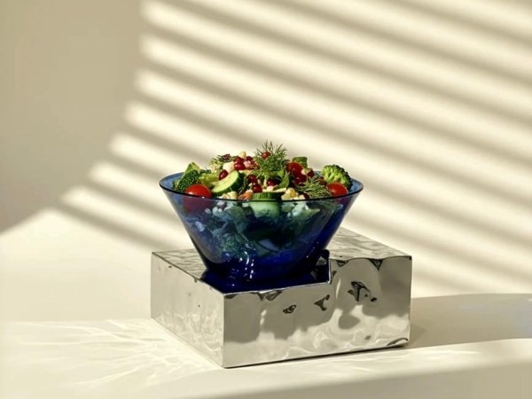 BLUE GLASS BOWL W STAND